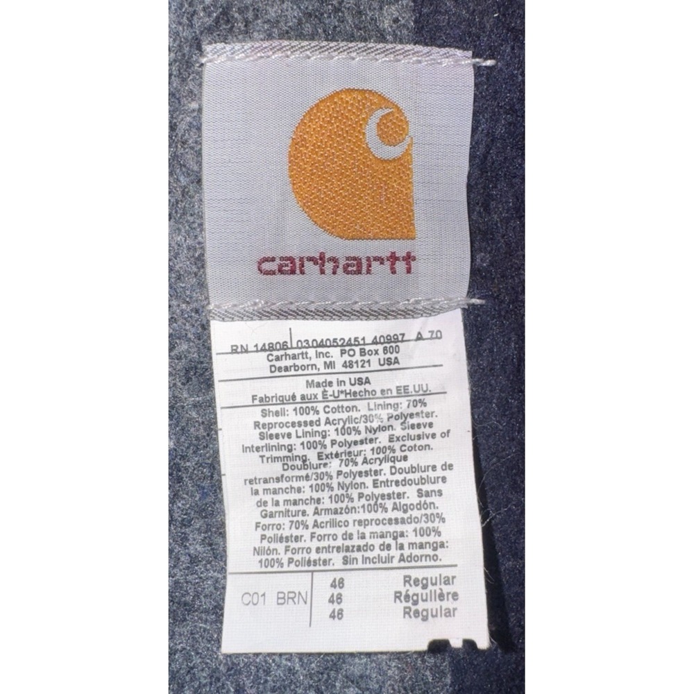 Vintage Carhartt C01 Chore Coat Mens 46 Brown AEP Union Made USA Blanket Lined - Picture 9 of 13